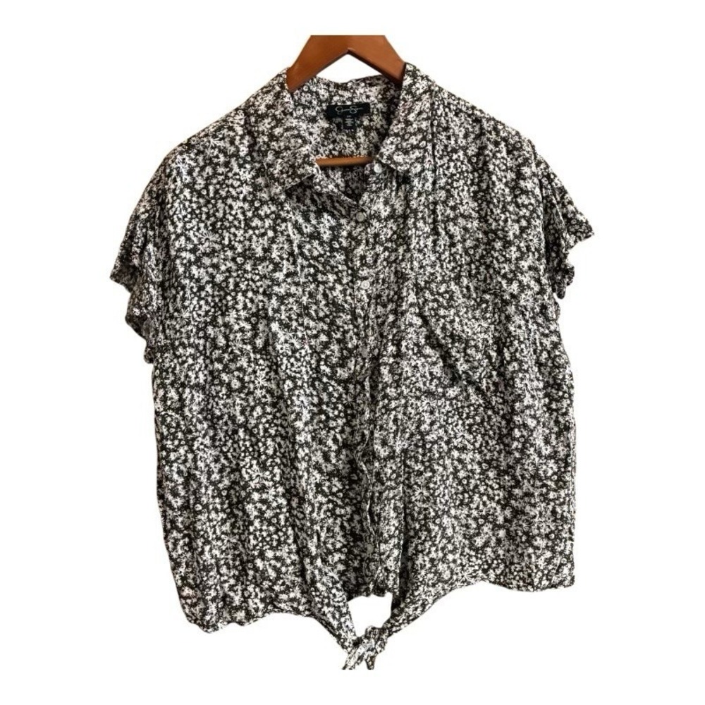 Women's‎ Jessica Simpson Floral Colorful Viscose Button Tie Front Shirt Plus 2X